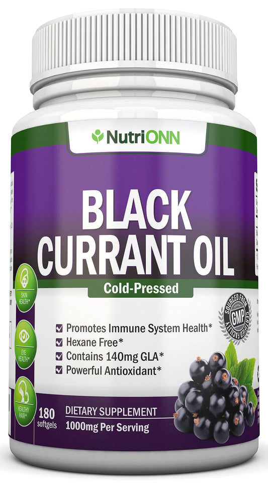 NutriONN Black Currant Oil bottle with 180 softgels
