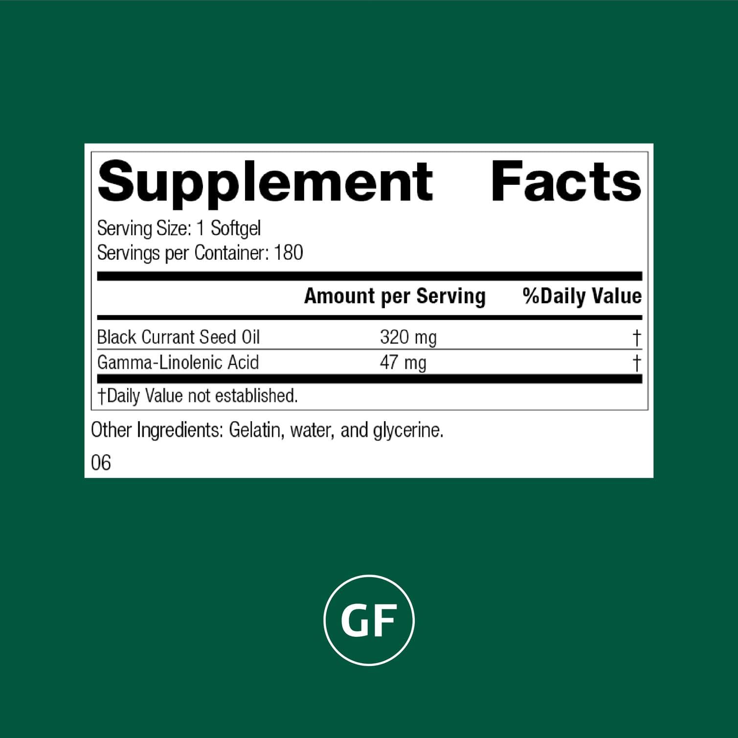 Close-up of black currant seed oil softgels