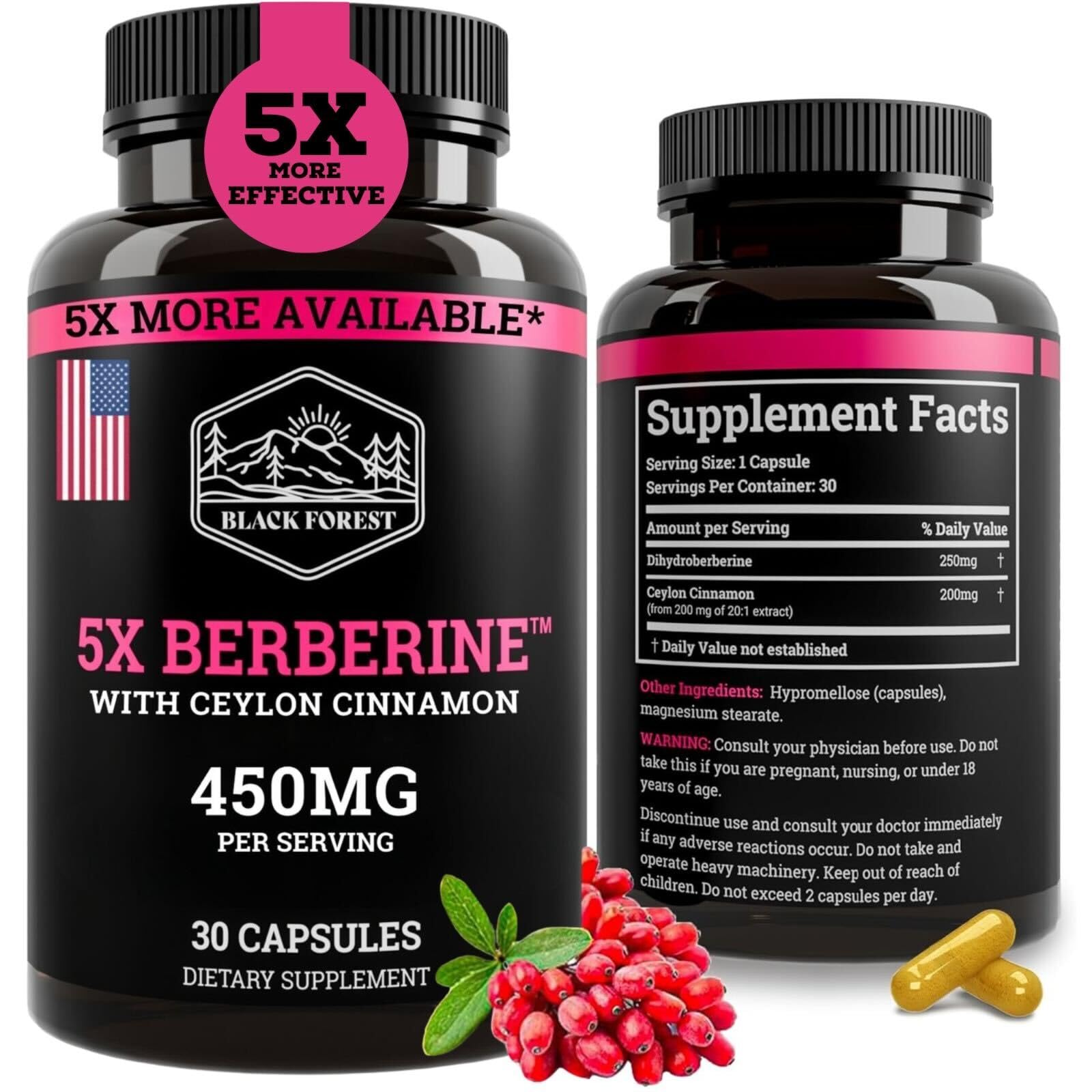 Bottle of Black Forest 5X Berberine DHB with Ceylon Cinnamon