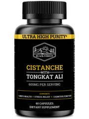 Black Forest Cistanche Tubulosa and Tongkat Ali bottle suggesting potential energy and focus.