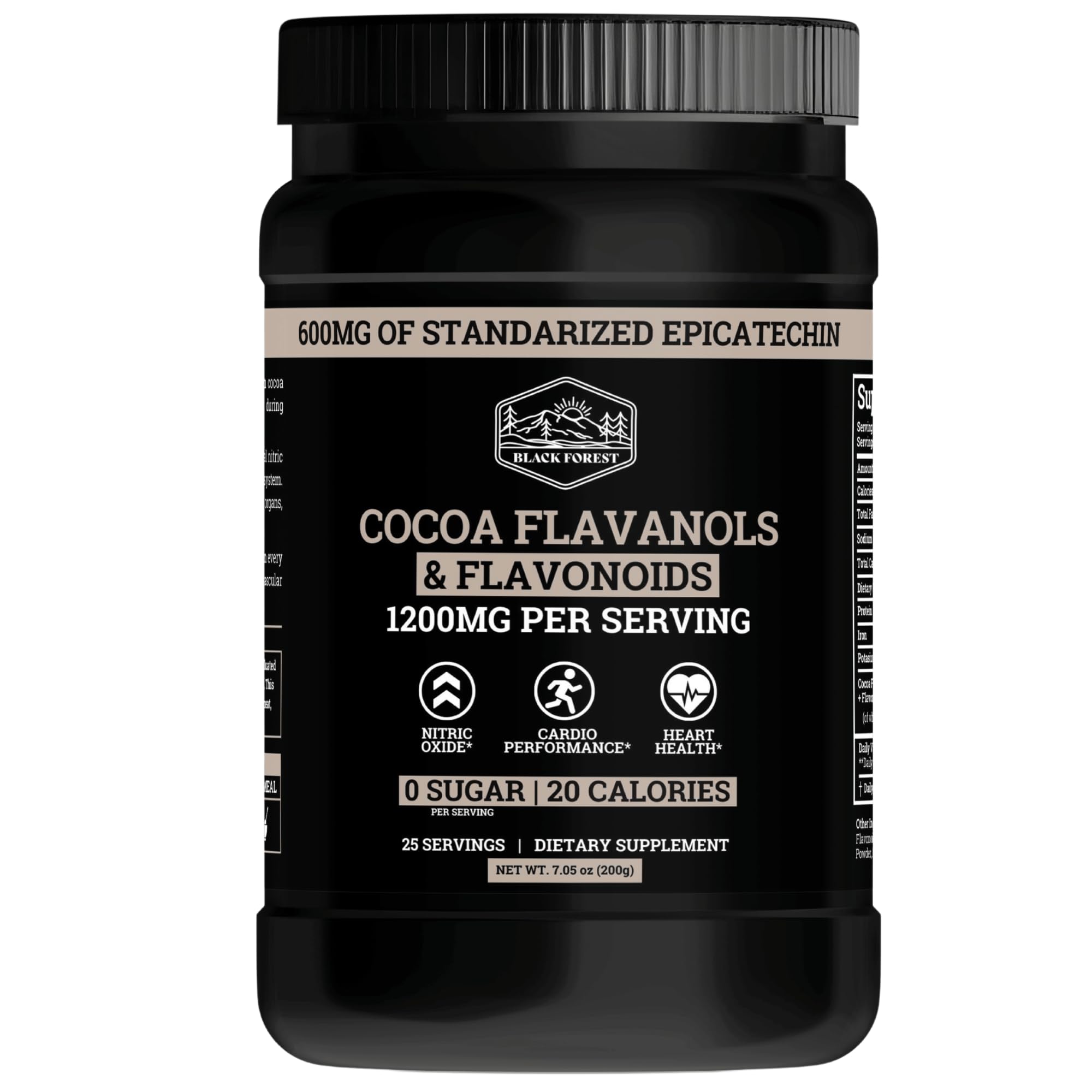 Black Forest high flavanol cocoa powder pack shot highlighting premium ingredients for heart health
