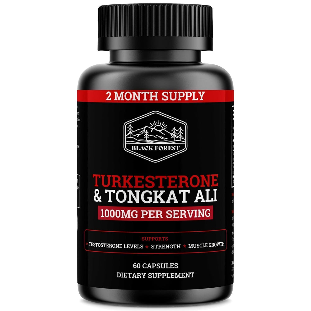 Bottle and label of Black Forest Turkesterone Tongkat Ali supplement