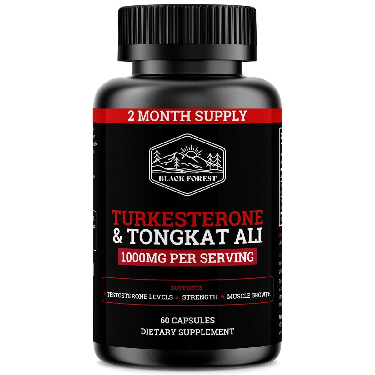 Bottle and label of Black Forest Turkesterone Tongkat Ali supplement