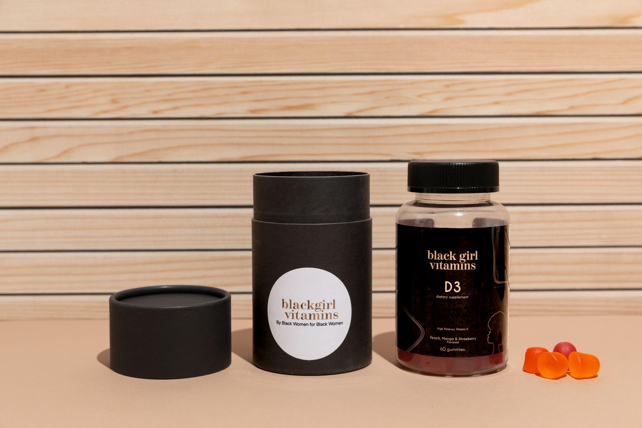 Lifestyle image showing melanin-rich wellness with Vitamin D3 gummies