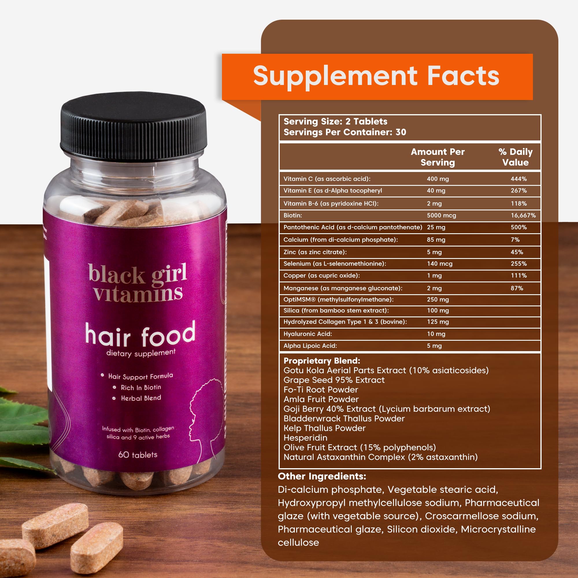 Close-up of Hair Food Biotin + Collagen bottle label