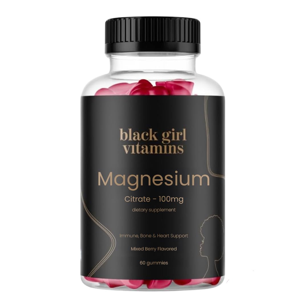 Black Girl Vitamins Magnesium Gummies bottle with mixed berry flavor, 60 count