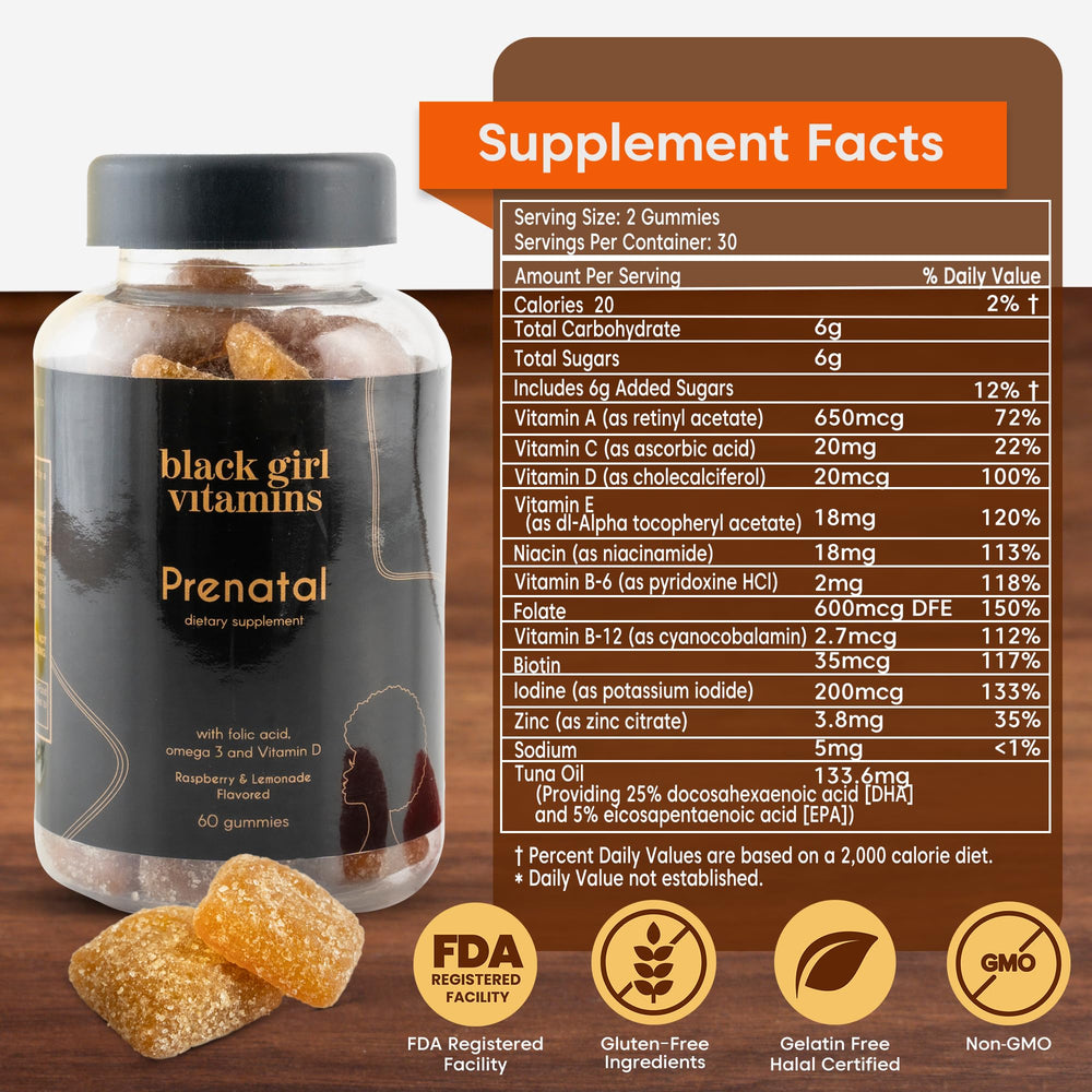 Black Raspberry Supplements Black Girl Vitamins Prenatal Gummies – Raspberry Lemonade, Gluten-Free ...