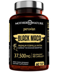 Front view of Black Maca Root 50:1 Extract bottle with 60 capsules