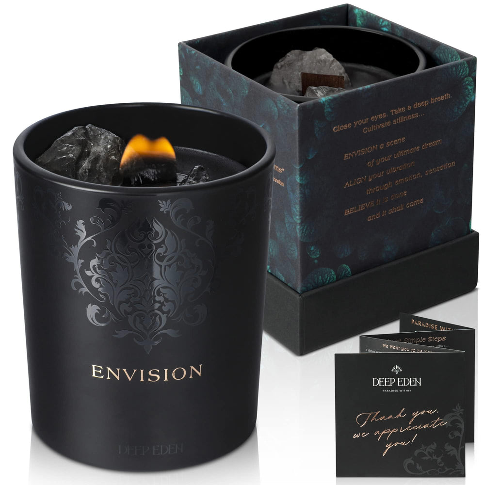 Black Orchid & Pine Moss crystal candle with wooden wick, 7.4oz