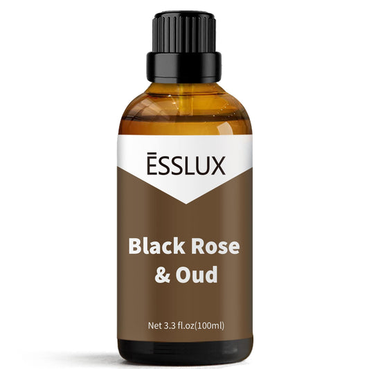 Amber glass bottle of Black Rose & Oud fragrance oil 100ml (3.3 oz) by ESSLUX