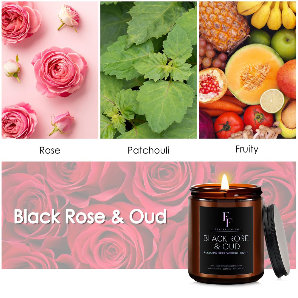Close-up of Black Rose & Oud 7oz soy wax candle