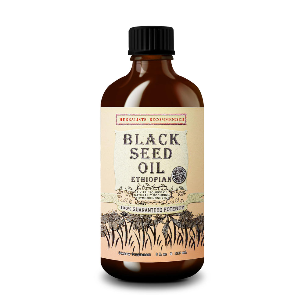 Bottle label showing 8 oz Black Seed Oil