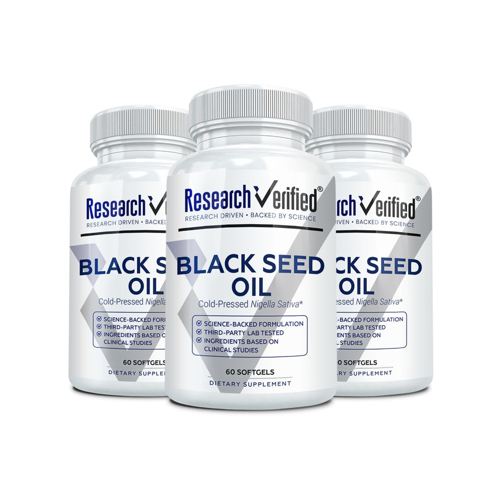 Bottle of Research Verified Black Seed Oil 90 softgels – front view