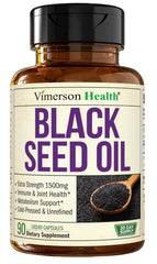 Cold-pressed Black Seed Oil capsules bottle - 1500mg per serving, vegan, 90 capsules