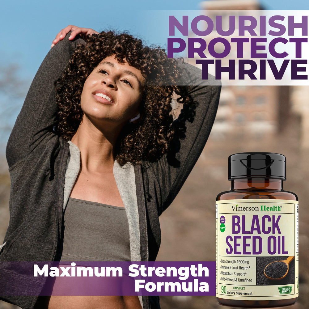 Bottled Black Seed Oil capsules with Vitamin E and Omega 3-6-9