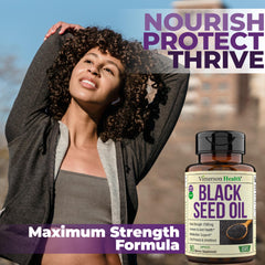 Bottled Black Seed Oil capsules with Vitamin E and Omega 3-6-9