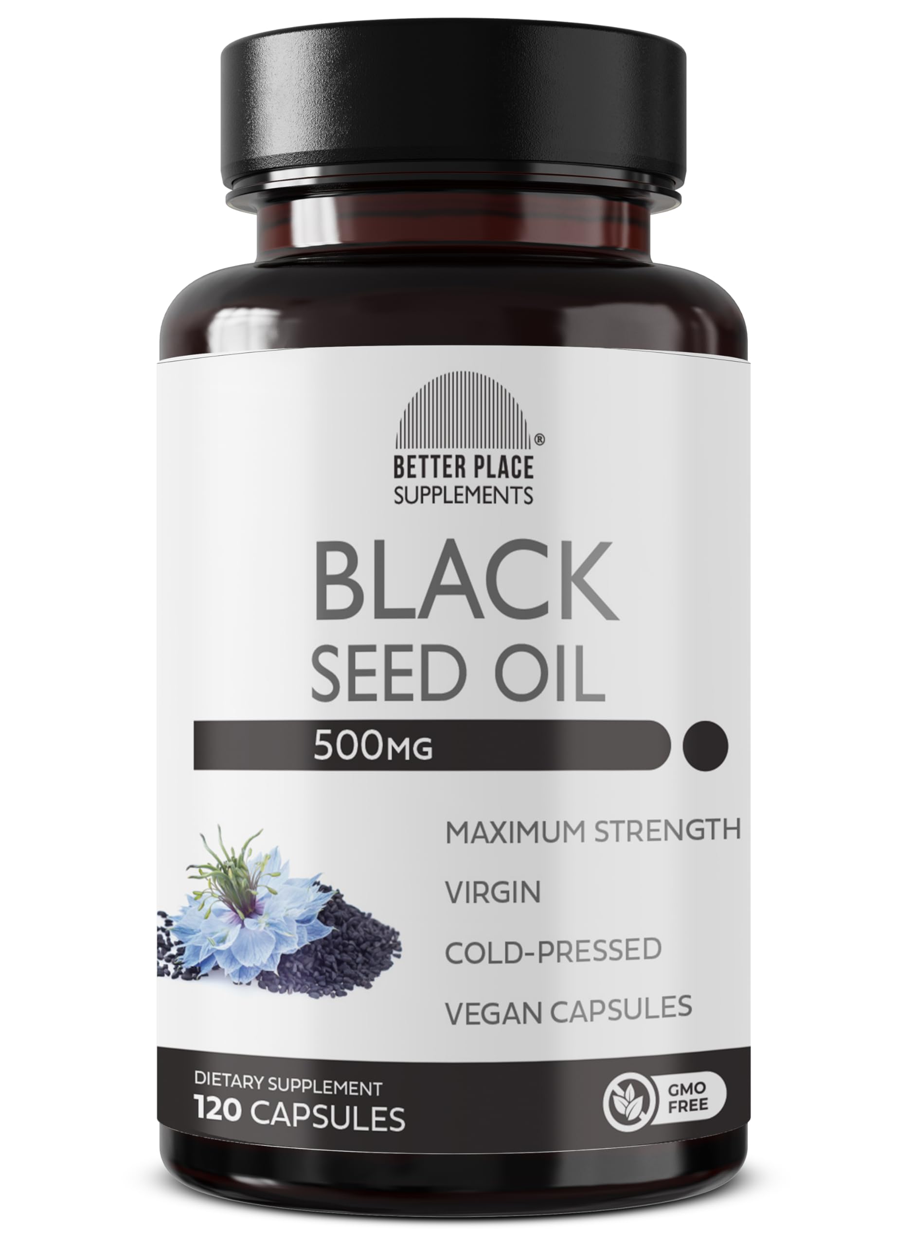 Bottle label: Black Seed Oil Capsules (500mg) - Non-GMO & Vegan