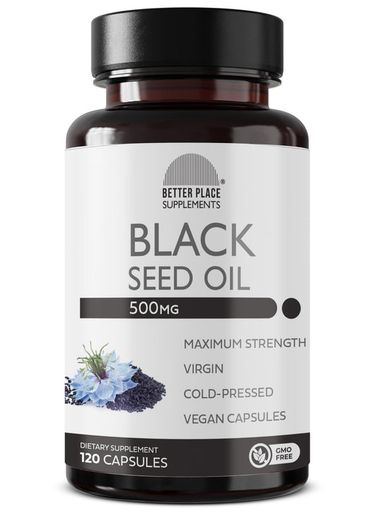 Bottle label: Black Seed Oil Capsules (500mg) - Non-GMO & Vegan