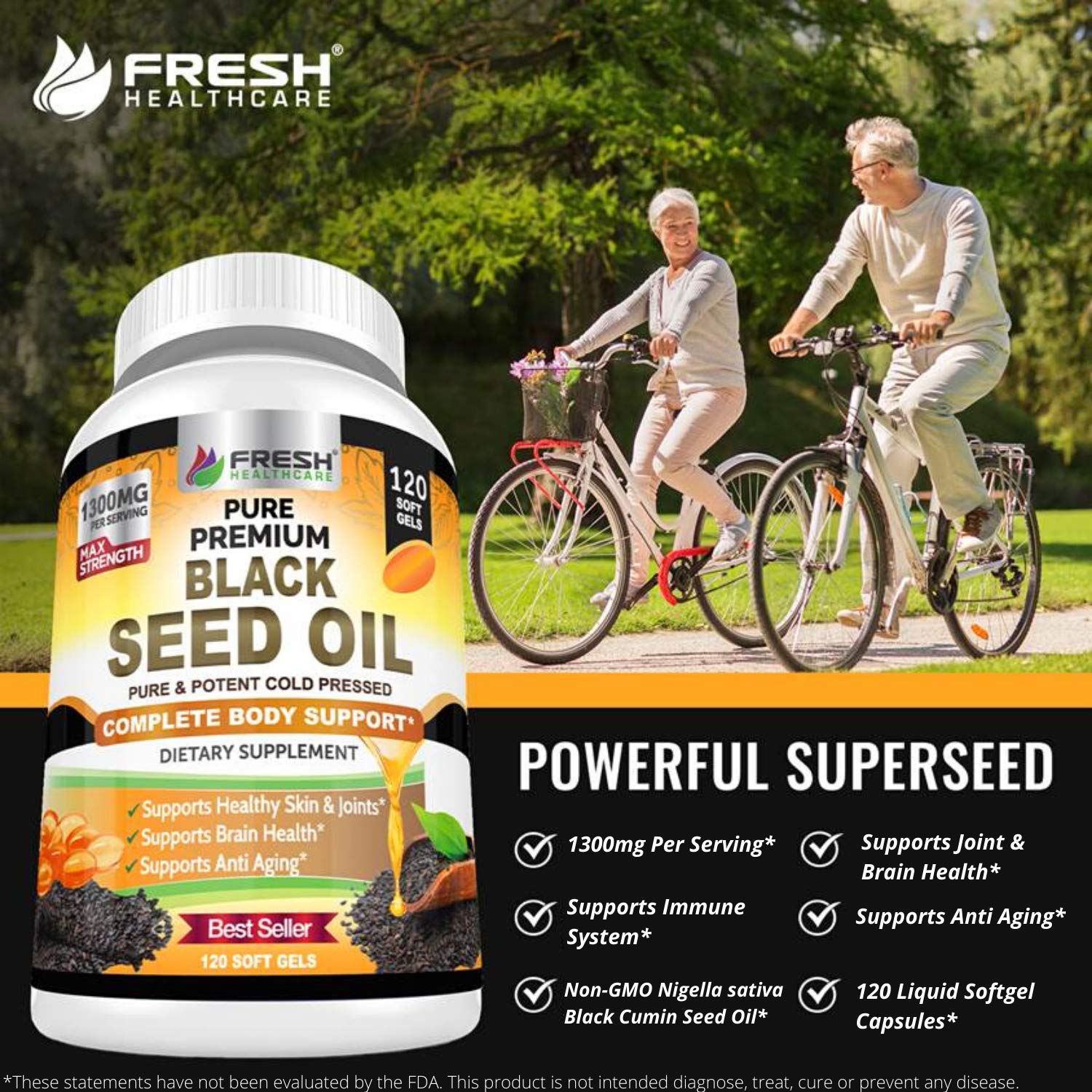Close-up of black seed oil softgel capsules