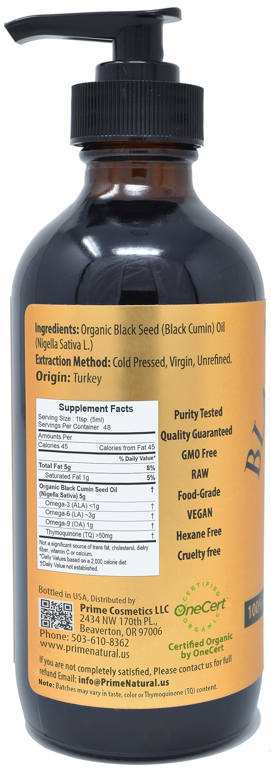 Cold-pressed organic black seed oil 8oz bottle