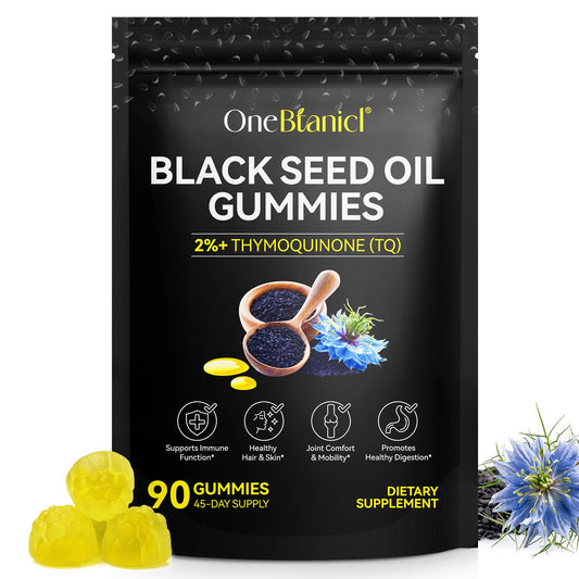Front view of Black Seed Oil Gummies bottle showing 90 count
