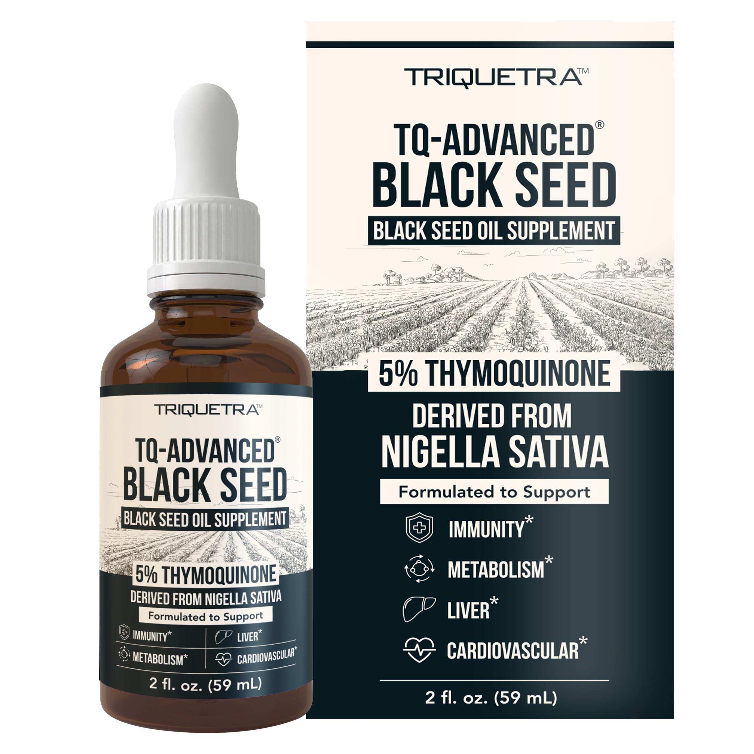 TQ-Advanced Black Seed Oil Liquid bottle labeled 5% Thymoquinone