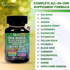 Black seed oil sea moss capsules label