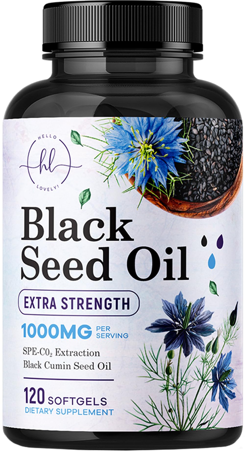 Bottle of black seed oil softgels 1000mg with 120 capsules