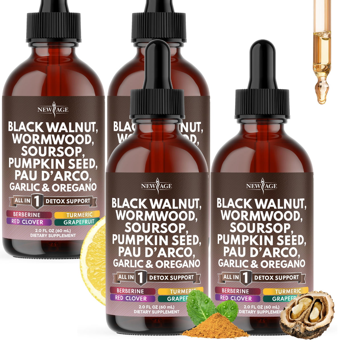 Black Walnut Wormwood Cleanse Drops bottle front 8oz