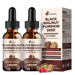 Two-pack Black Walnut Wormwood Clove Cleanse Drops bottle front view with raspberry flavor.