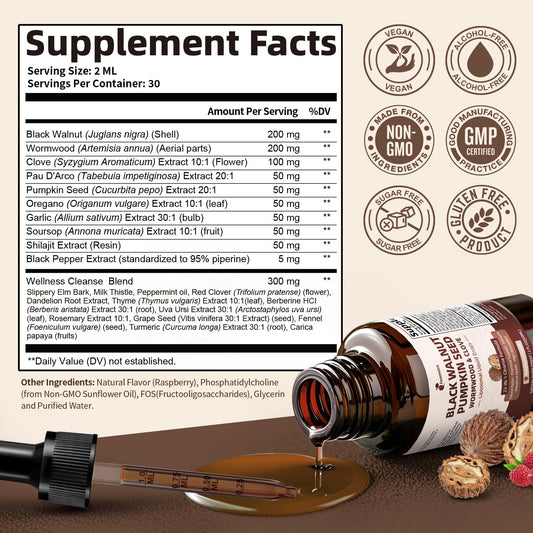Close-up of Raspberry-flavored Cleanse Drops label
