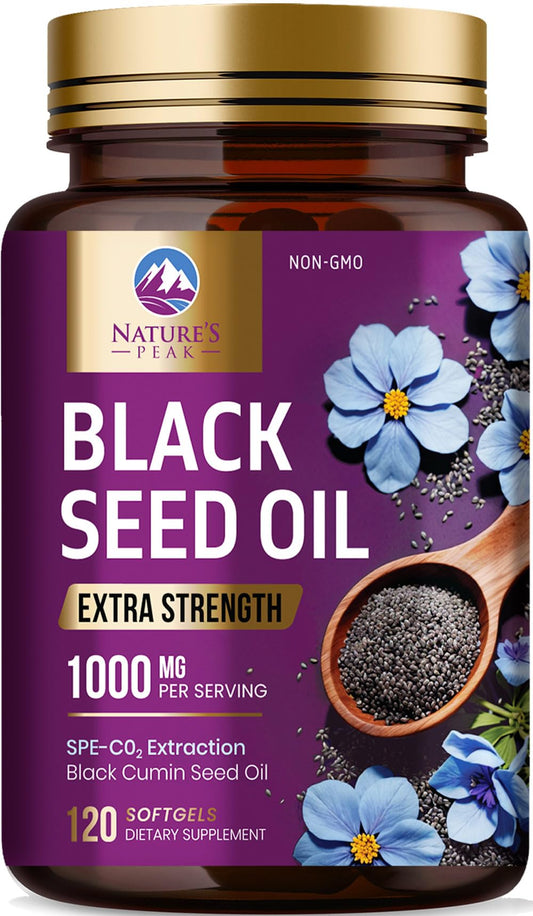 Front view of Black Seed Oil 1000mg softgels bottle