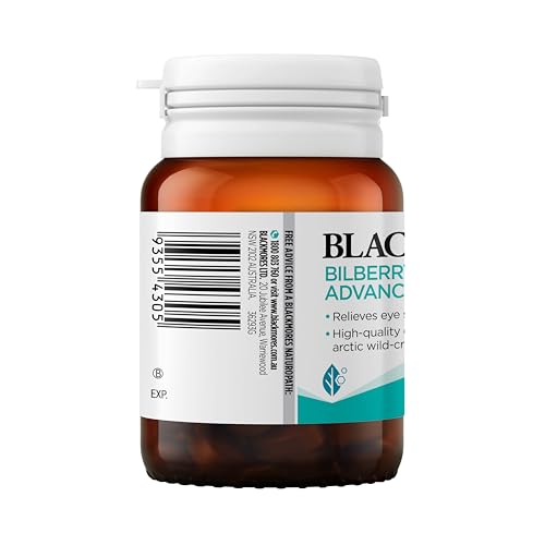 Close-up of the Blackmores Bilberry Eye Support Advanced bottle label