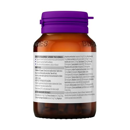 Nutrition facts label of Blackmores Superkids Multi 60 Chewables