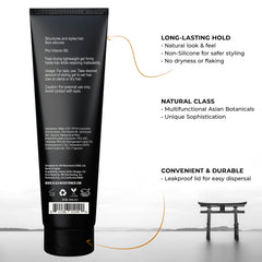Blackwood For Men BioFuse Hair Sculpting Gel bottle label highlights vegan formula for healthy styling.