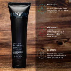 Blackwood For Men BioFuse Hair Sculpting Gel close-up on hair texture with natural shine.