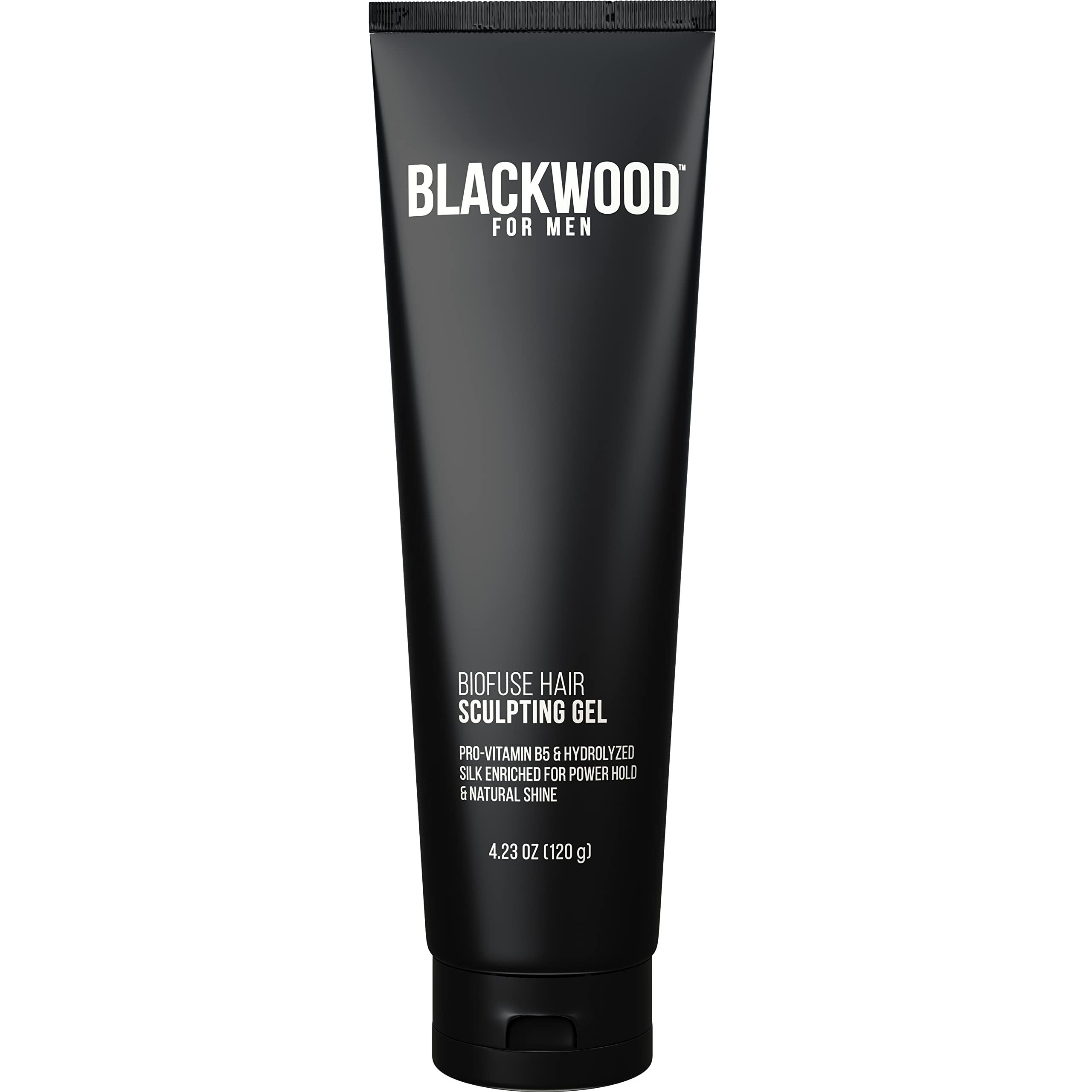 Blackwood For Men BioFuse Hair Sculpting Gel tube shows long-lasting hold for all hair types.