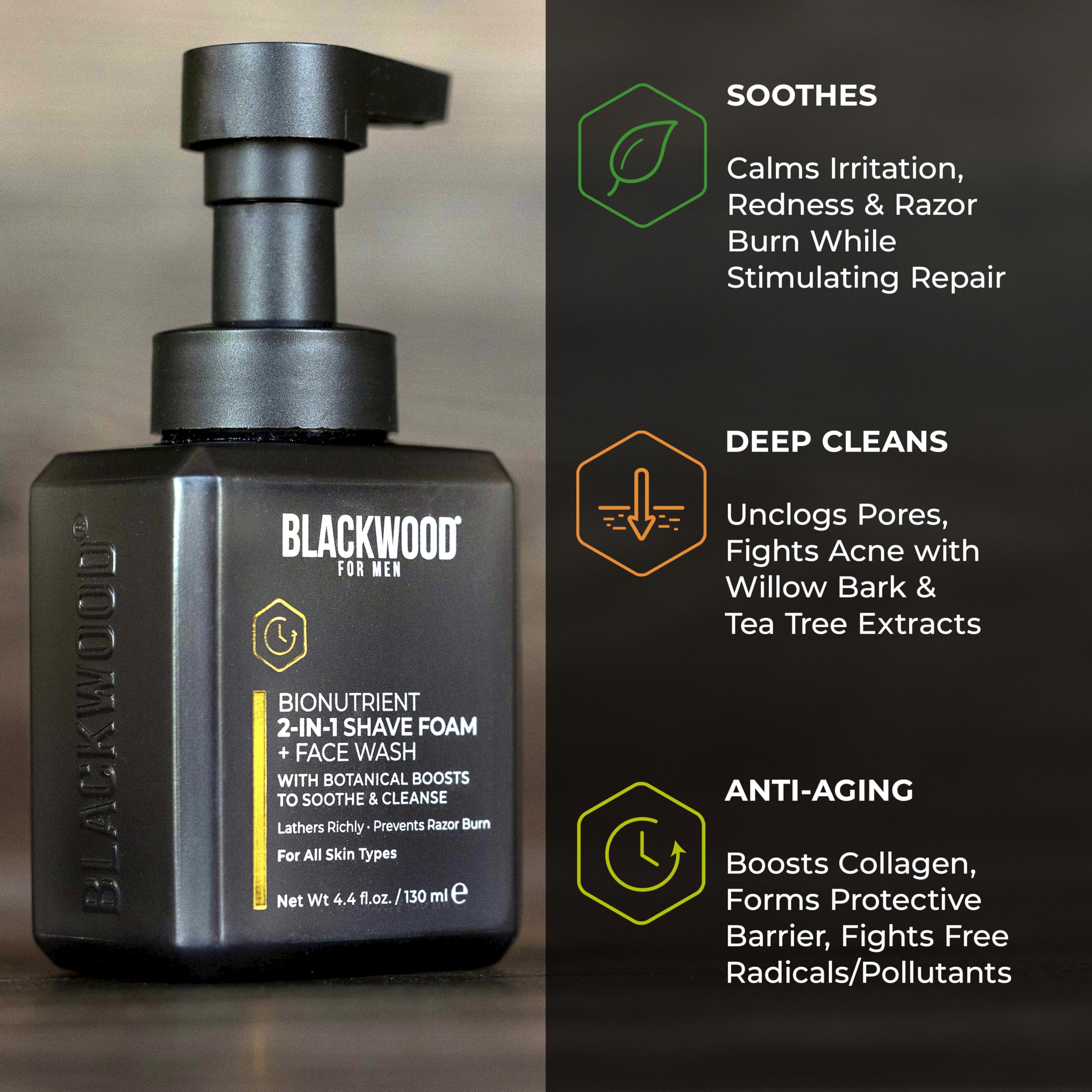 Blackwood For Men BioNutrient Pentavitin moisture lock for lasting hydration.