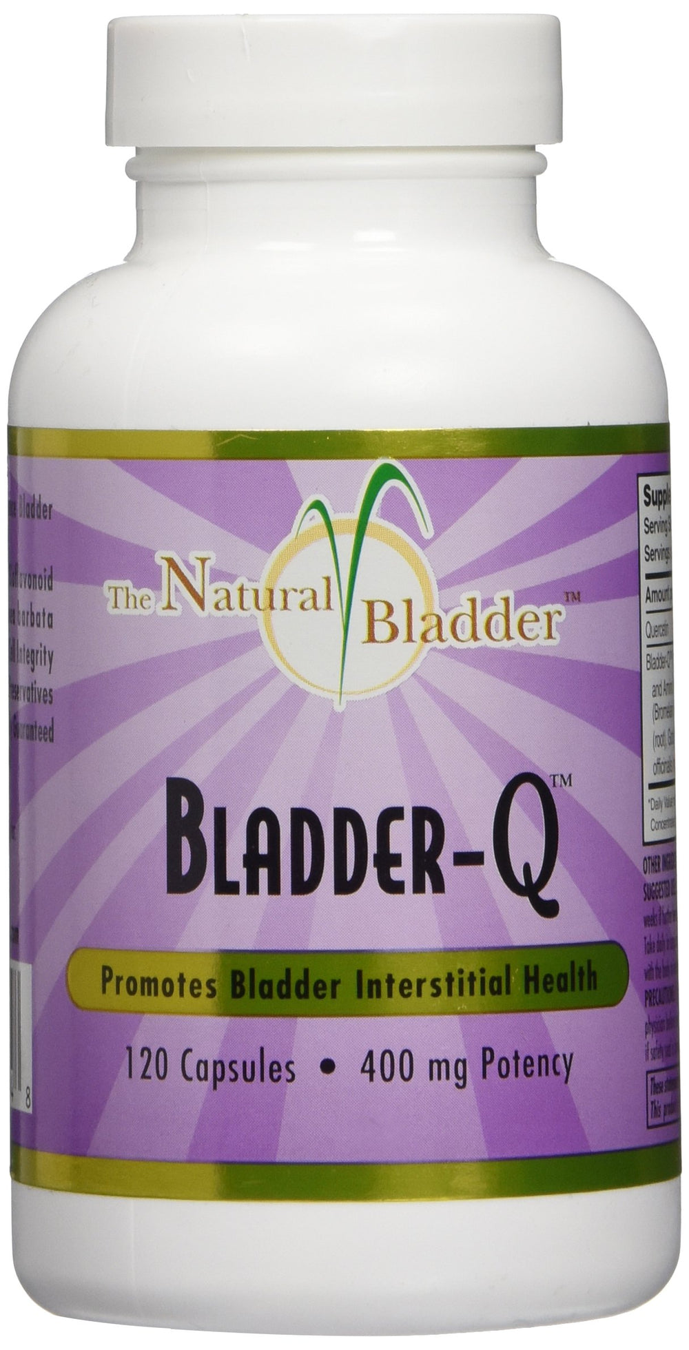 Bladder-Q 400 mg bottle with 120 capsules on a white background