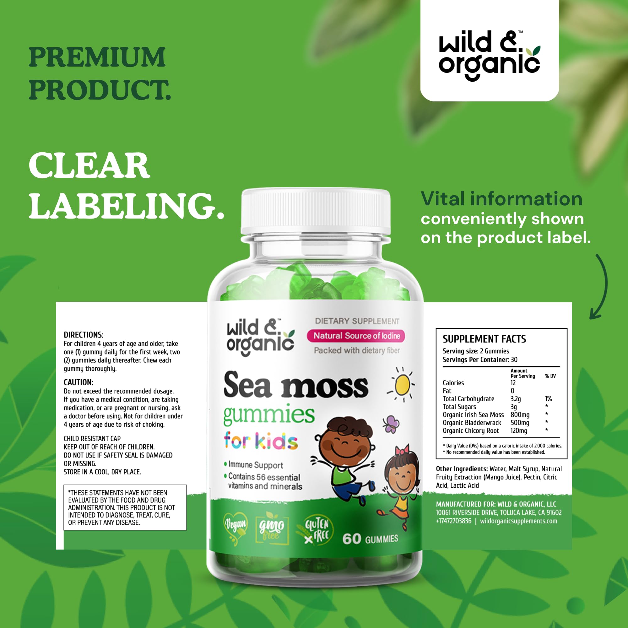 Bladderwrack and Irish sea moss ingredients on package