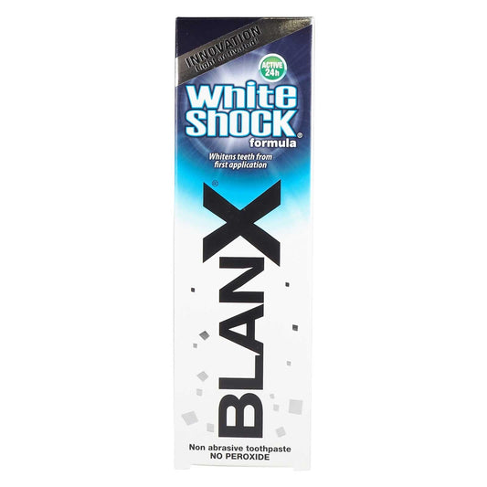 Blanx White Shock toothpaste product shot with 75ml tube