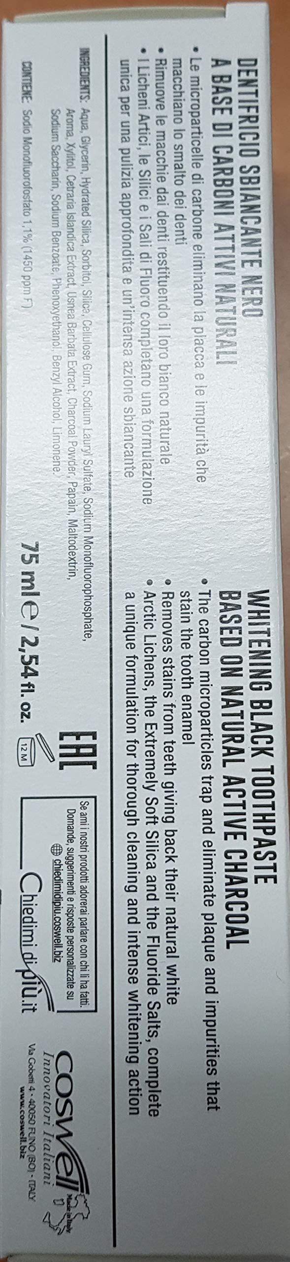 Texture of BlanX Black toothpaste showing carbon particles