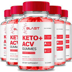 Bottle of Blast Keto ACV Gummies on white background