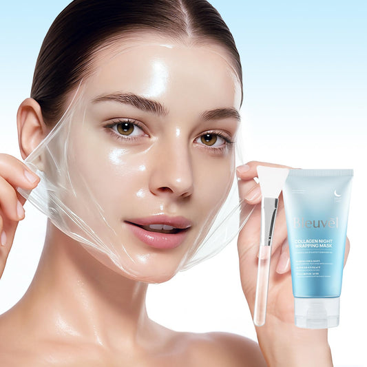 Bleuvél Collagen Night Wrapping Mask jar demonstrates hydrating formula for radiant skin