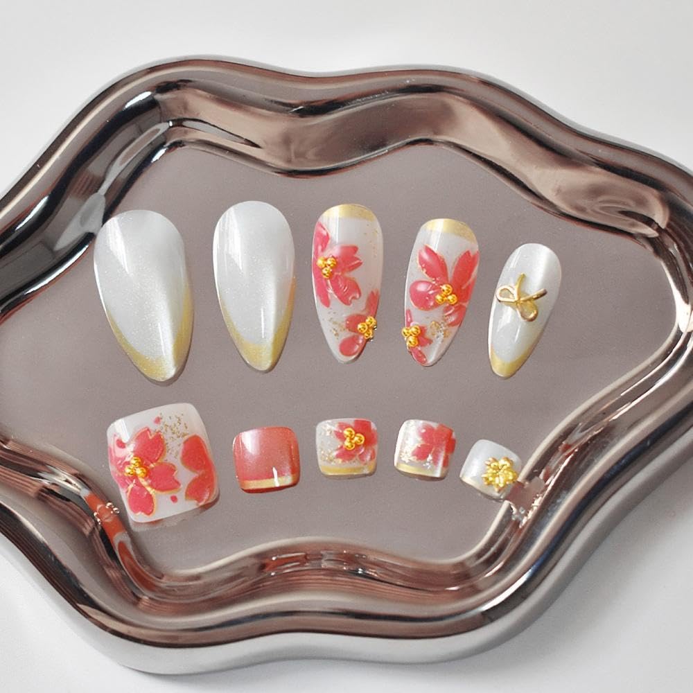 BLGTGH 3D flower acrylic toenails for floral summer style