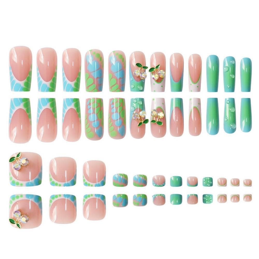 BLGTGH green press-on toenails with 24-piece kit for easy at-home mani.