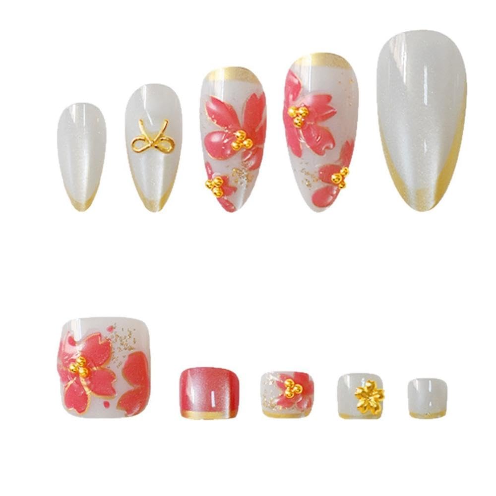 BLGTGH medium almond nails with glitter for natural look