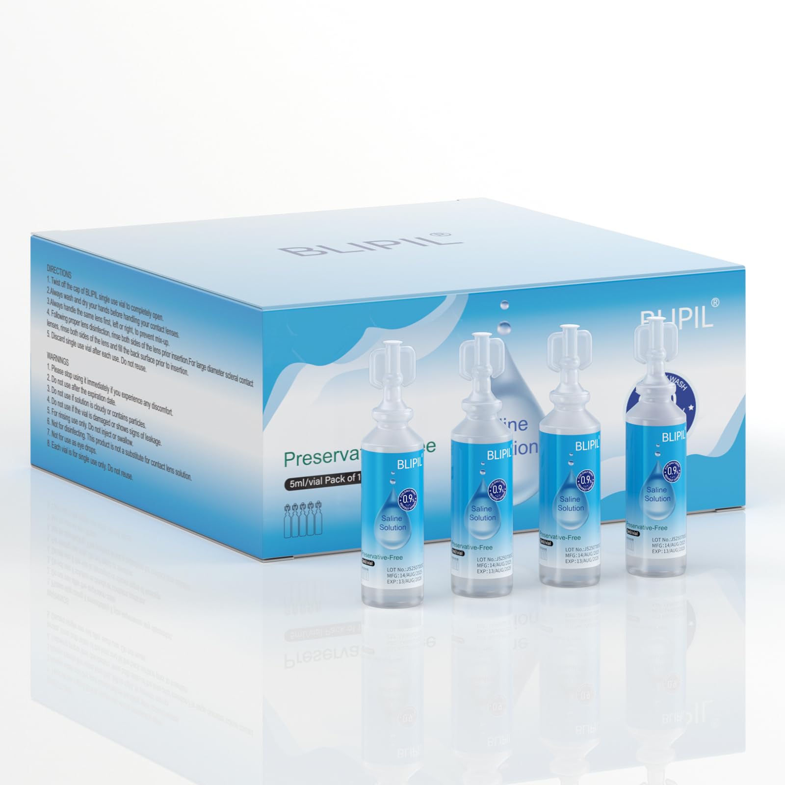 BLIPIL saline vials 5mL travel size front view