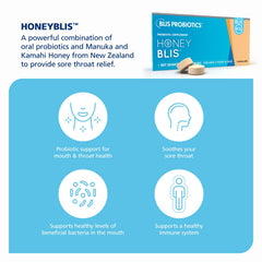 BLIS HoneyBlis lozenges with Manuka honey swirl for natural tasting experience.