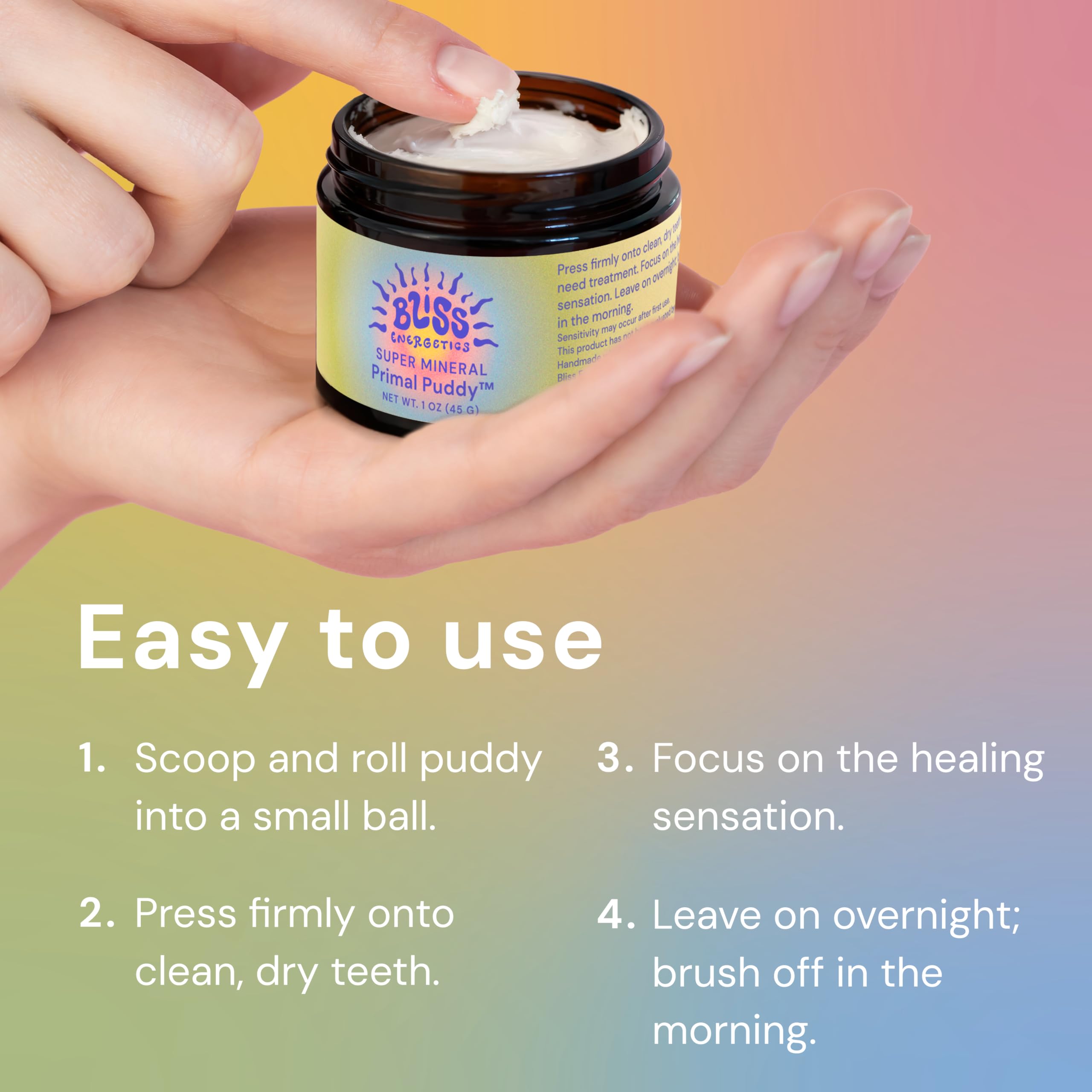 Usage illustration showing how to apply Bliss Energetics Primal Puddy